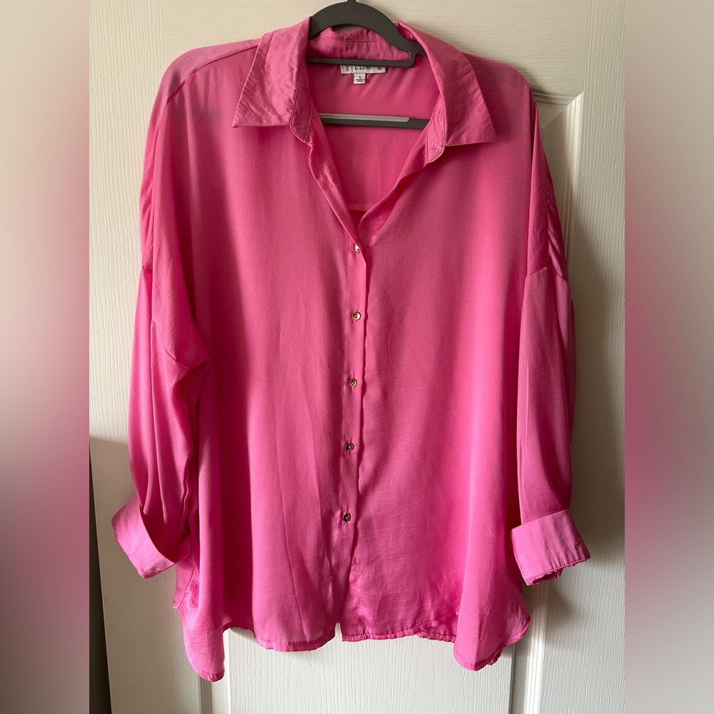 Pink button down top